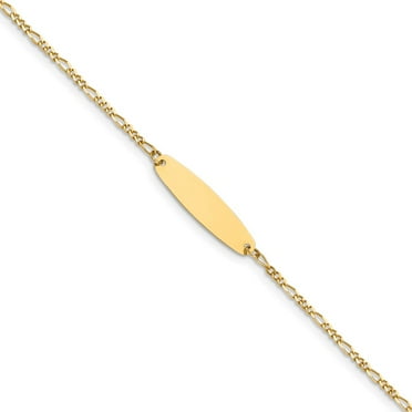 Plate: 1.1in x 0.2in 14k Yellow Gold 6in Engravable Curb Child ID Bracelet Plate: 1.1in x 0.2in 14k Yellow Gold 6in Engravable Curb Child ID Bracelet